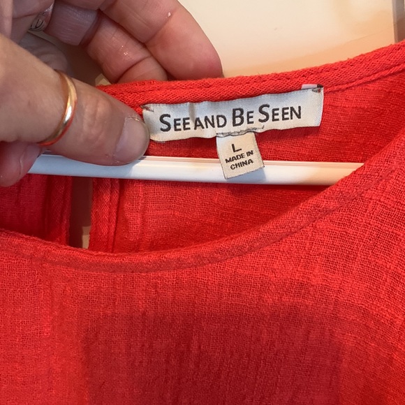 Pretty Flutter Sleeve Red  Orange Cotton Top! - Picture 2 of 7